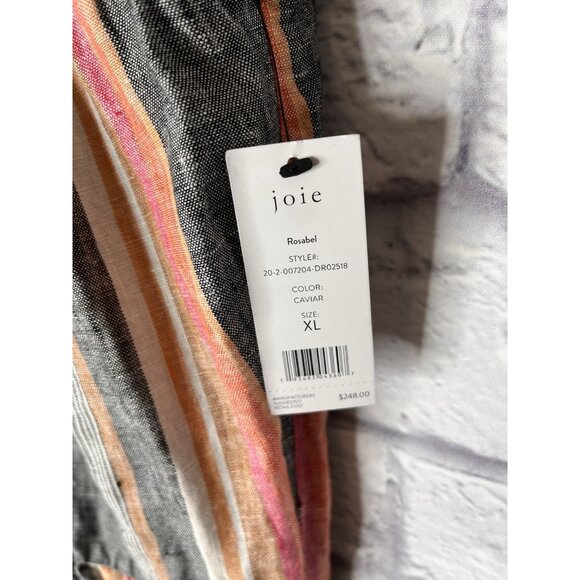 JOIE Women's Gray Multicolor Stripe Linen Sleeveless Halter Neck Rosabel Dress - Picture 4 of 6